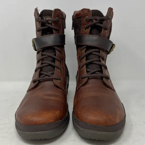 UGG Kesey Brown Leather Felt Lace Up Zip Buckle Harness Boots 6 - Image 3