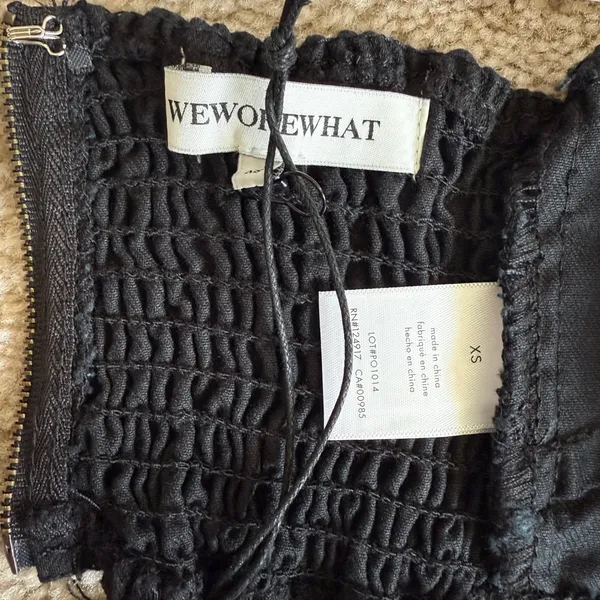 WeWoreWhat Smocked Black Bandeau Top Zip Hook Eye Back Closure‎ Sz XS NWT - Image 7