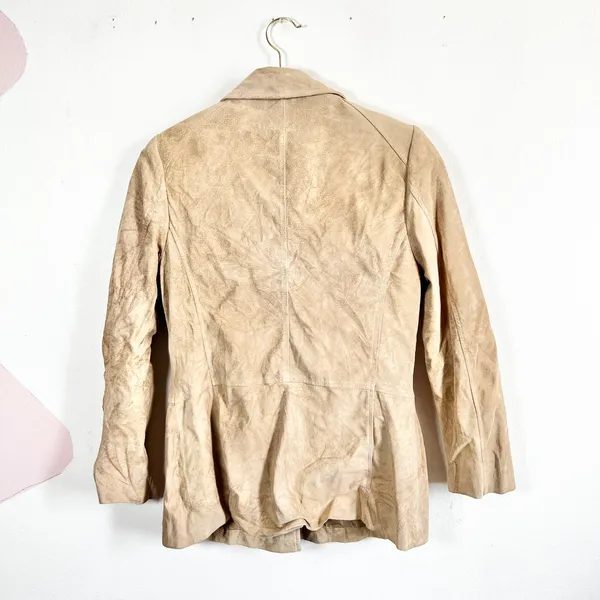 Vintage Y2k Ann Taylor‎ Tan Leather Full Zip Jacket Classic 90s - Image 2
