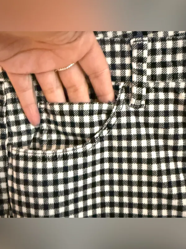 Talbots Womens Pants Black White Plaid Corduroy High Waist Straight Leg Size 12 - Image 6