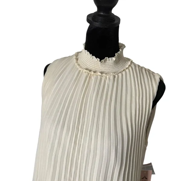 Nanette Lepore Pleated Mock Neck Blouse Ivory Sleeveless Top Womens M Read - Image 7