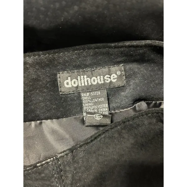Women’s Y2K Dollhouse Black Leather Suede Lined Mini Skirt Size Large Zip Back - Image 4