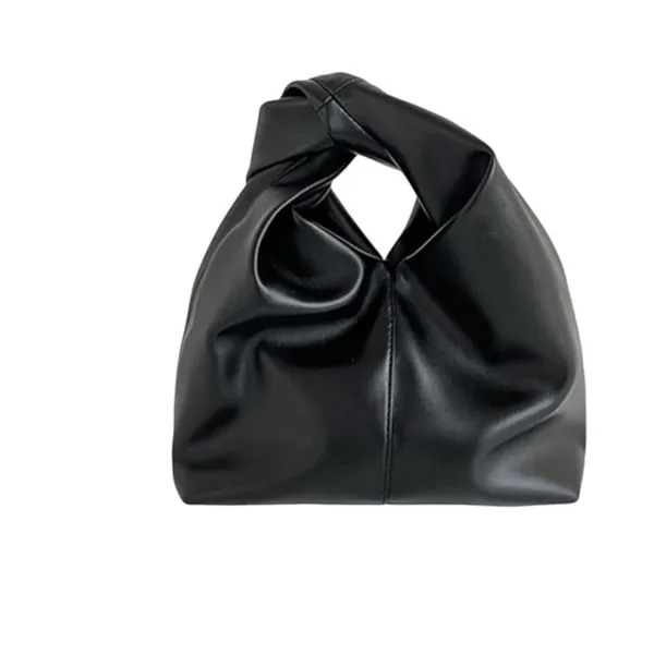 Commense Faux Black Leather Leather Handbag with Twisted Top Handle Mini Bag - Image 4