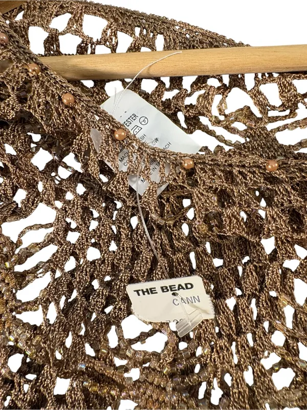 The Bead Metallic Crochet Shrug Capelet Bronze Boho Ren Fest Beaded NWT Y2K - Image 8