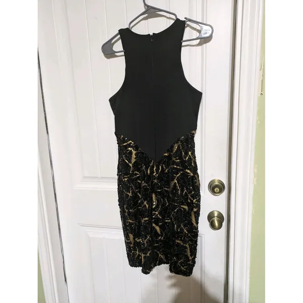 Cache Dress Women Black Gold Sequin Sleeveless Knee Length Cocktail Size 4 - Image 4