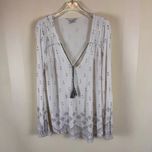 Lucky Brand Boho Peasant Blouse Size Large Tassel Tie - Image 2