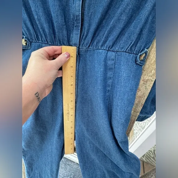 NWOT Rare ASOS Denim Jean Jumpsuit Romper with front zipper and button detail - Image 2