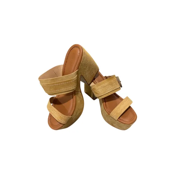 Lottini Italy Biscotto Beige Leather Suede Platform Slide Sandals Gold Buckle 10 - Image 2