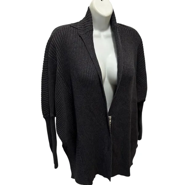 CAbi Cosmic Oversized Rib Knit Cardigan Sweater Sz S Gray Full Zip Casual Cozy - Image 3