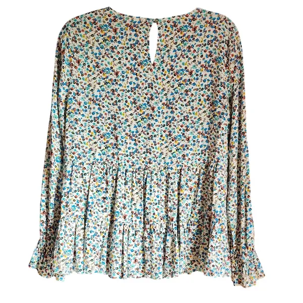 Jane and Delancey Womens Cottagecore Floral Peplum Smocked Cuffs Rayon Top Large - Image 5
