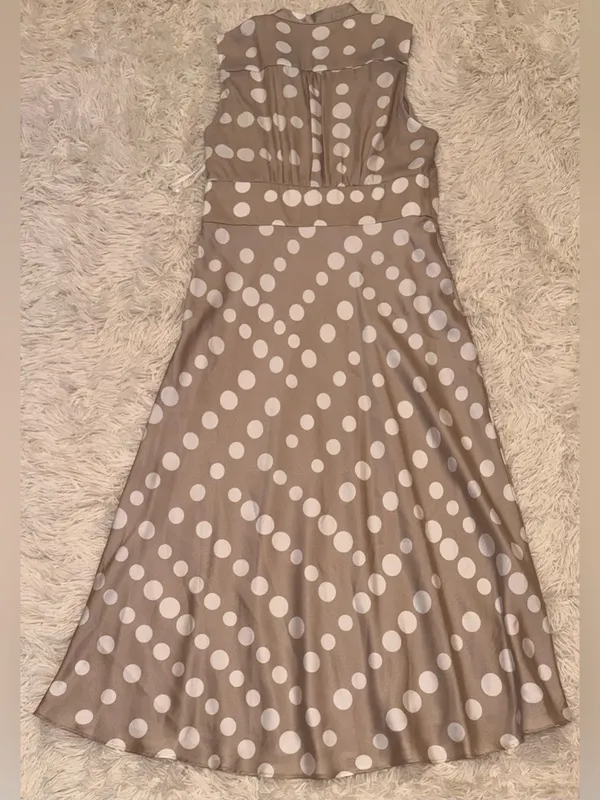 NEW Donna Karan Polka Dot French Twill Scarf Tie Neck Sleeveless Midi Dress 10 - Image 8