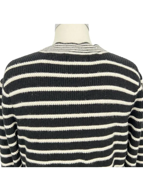 Bagatelle Striped Cardigan Sweater Preppy French Girl Black Ivory Size Large - Image 10