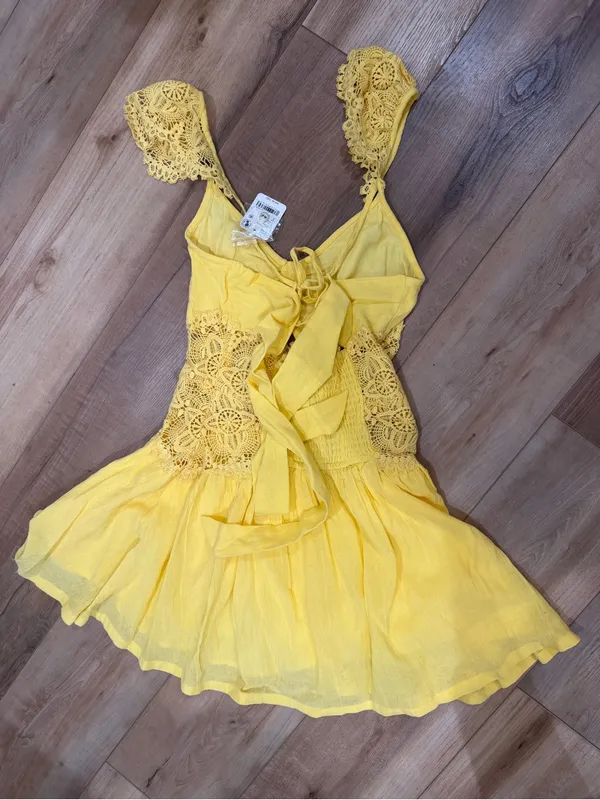 Free People Norla Cotton Mini Dress Small S Solar Lemon Yellow NWT - Image 5