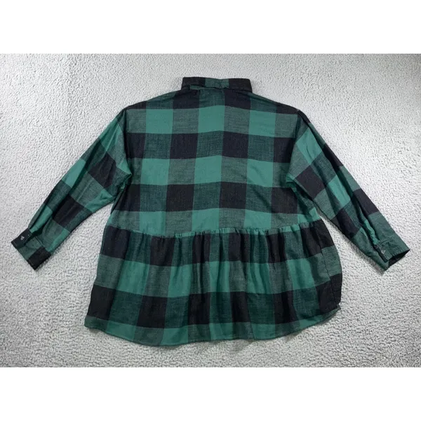 American Eagle Button Up Shirt Women XL Green Buffalo Plaid Peplum L/S Boho Chic - Image 3