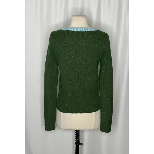 Anthropologie SLEEPING ON SNOW Green Cashmere Wool Button Sweater Knit Small - Image 8