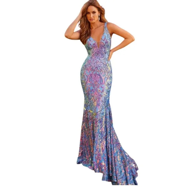 Jovani Sequin Gown Irridescent Blue 08099 Size 2 NWT - Image 3