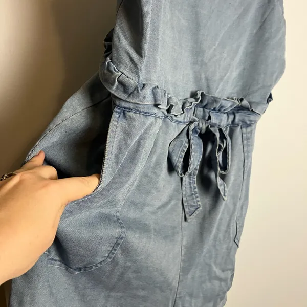 American Eagle Blue Chambray Shorts Overall Romper - Image 11