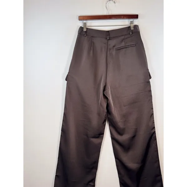The Noli Shop Womens Pants Brown Milan Satin Cargo Relaxed Full Length Trouser 8 - Image 10