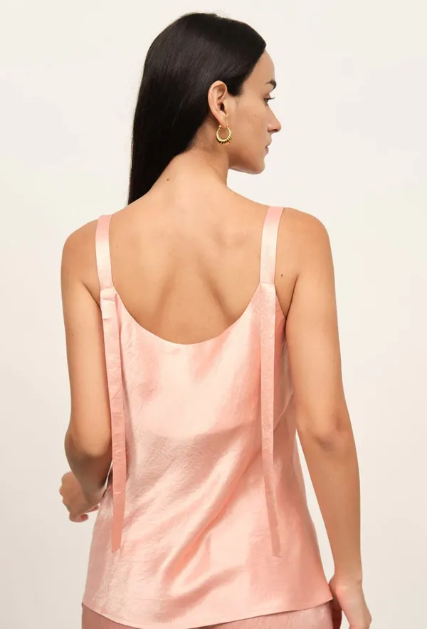Free People Coral Satin Pajama Set - Image 3