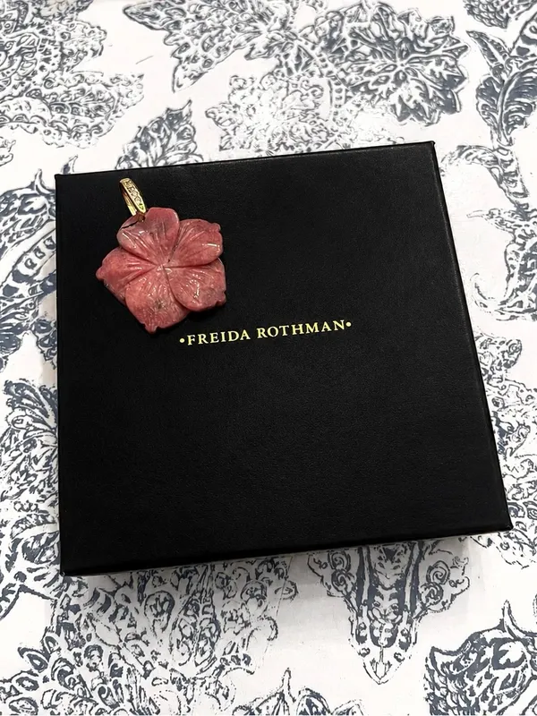 Freida Rothman Vault Hand-Carved Rose Quartz Flower Pendant Brass Based - Image 2