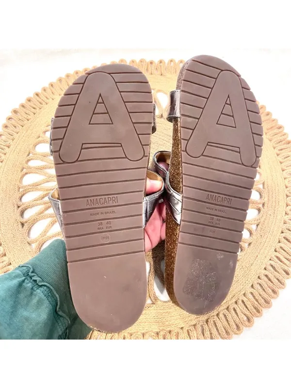 Anacapri Silver Leather Crocodile Slide Metallic Sandals EU 40 - Image 9