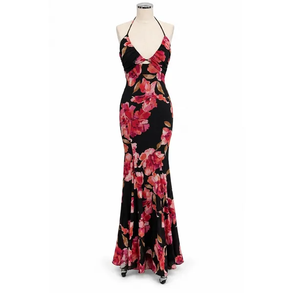 Windsor S Maxi Dress Malia Halter Floral Mesh Mermaid Ruched Formal Event Guest - Image 2