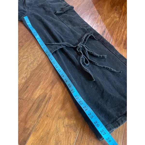 CIDER Baggy Wide Leg Jeans w Tie Details High Rise Black Size Large L Cargo Y2K - Image 8