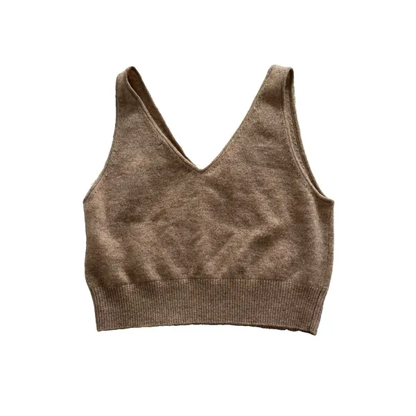 Quince 100% Mongolian Cropped Cashmere Tank Large Oatmeal - Image 3