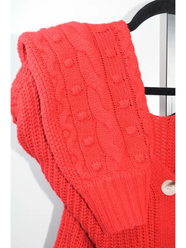Jessica Simpson Red Cable Knit Button Front Cardigan XL - Image 5