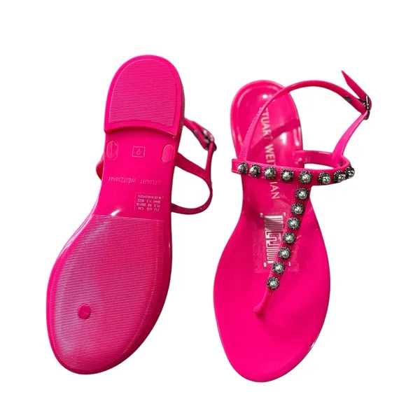 NEW STUART WEITZMAN Pearl Crystal-embellished Jelly Thong Sandals In Neon Pink - Image 8
