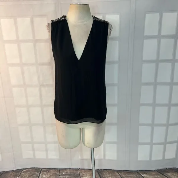 Alice & Olivia black embellished shoulder sleeveless blouse size XS - Image 3