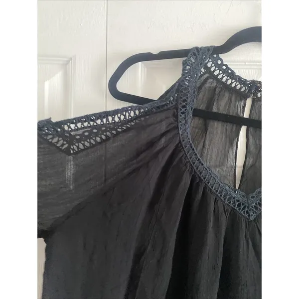 Rebecca Minkoff Cold Shoulder Crochet Lace Blouse Womens Size M Black Boho Sheer - Image 3