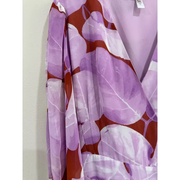 Hutch Purple Red Botanical Leaf Print Wrap Maxi Dress Long Balloon‎ Sleeve L - Image 7