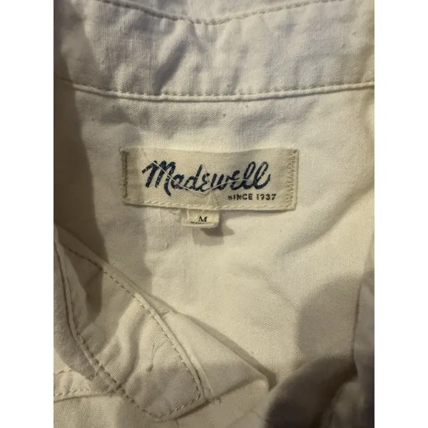 Madewell The Linen Blend Shirt Sz Medium White Button Up Classic Core Side Slit - Image 2