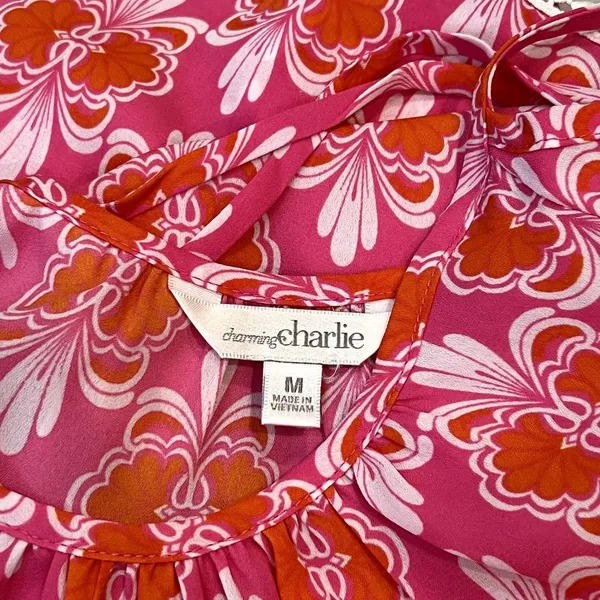 Charming Charlie Pink Orange & White Floral Print Off‎ the Shoulder Y2K M - Image 5