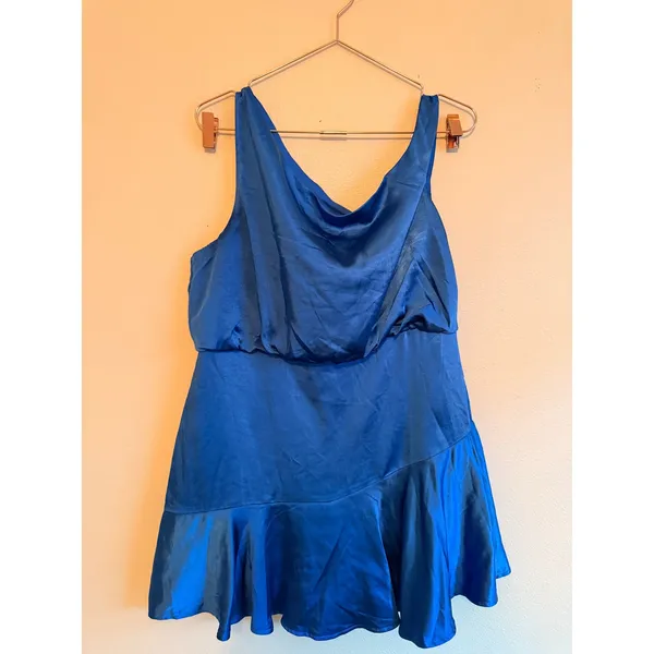 Lulus Mini Dress Womens‎ XL Royal Blue Satin One Shoulder Ruffle HD3911 Cocktail - Image 5