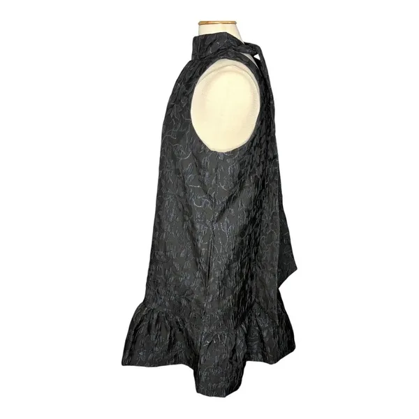 Scoop Mini Dress Women Large Black Blue Metallic‎ Floral Jacquard Mock Neck Tie - Image 13