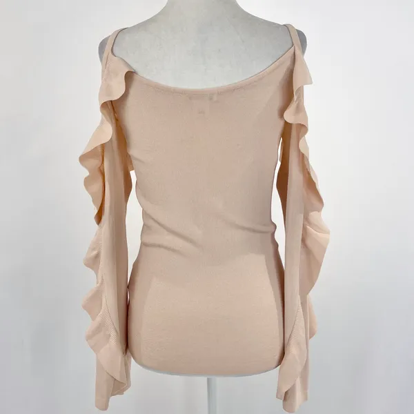 Club Monaco Ruffle Trim Cold Shoulder Long Sleeve Sweater Blush Pink Size XS - Image 9