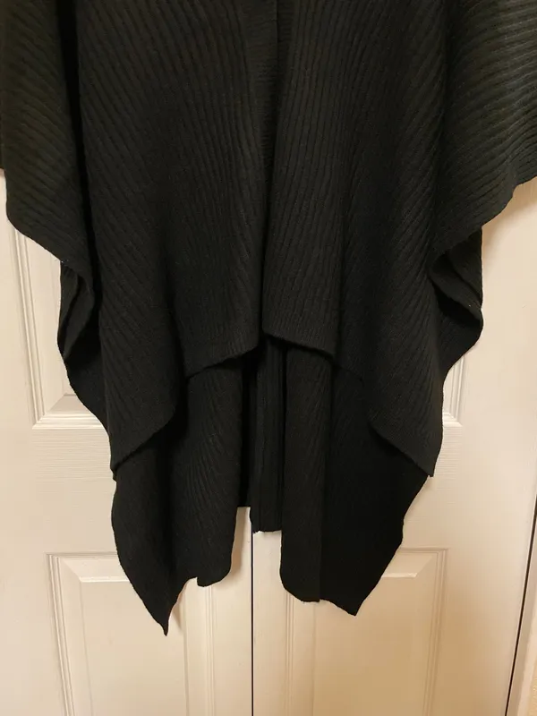 NEW! Time and Tru Black Knit Open Front Ribbed Ruana Shawl Wrap Poncho One Size - Image 5
