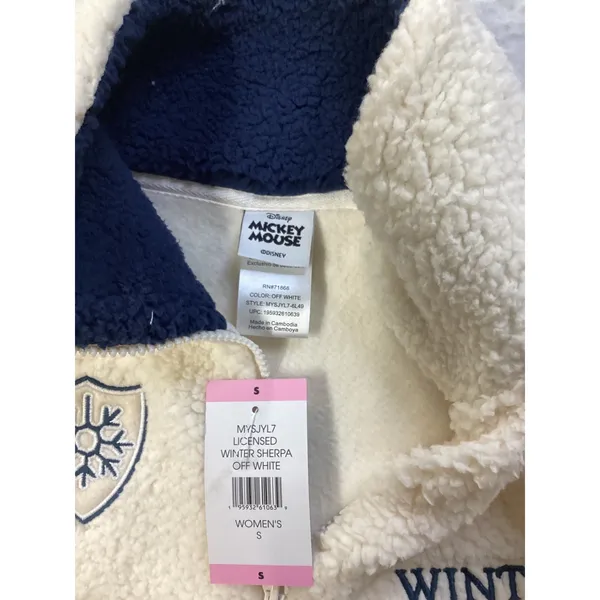 Disney Mickey Mouse Winter Sports Sherpa Fleece Quarter Zip Pullover Off White S - Image 4