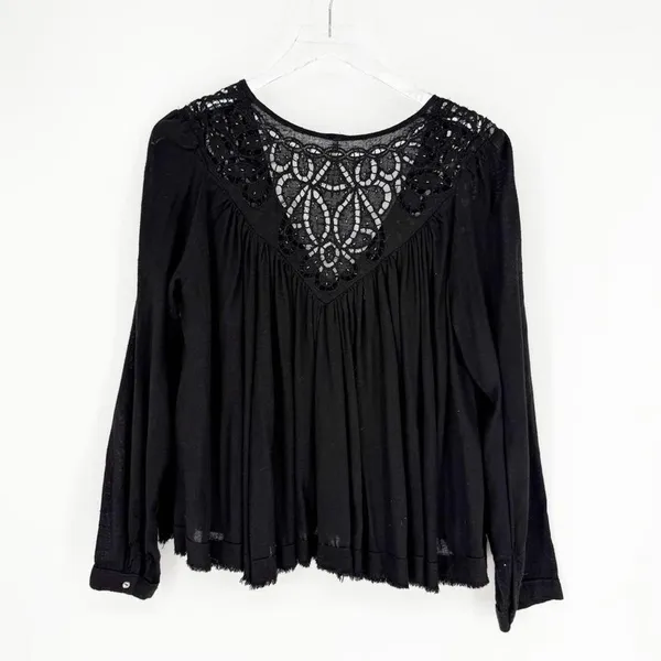 Free People Doin' It Right‎ Black Eyelet Top Women's Size XS Boho - Image 3