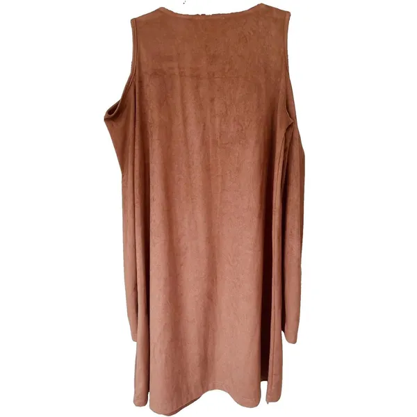 Final Touch Faux Suede Tunic Dress Medium M Brown Cold Shoulder Long Sleeve Fall - Image 6