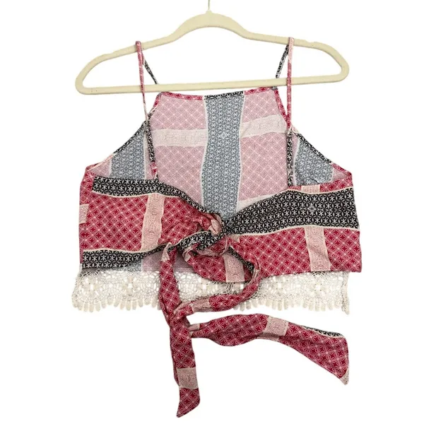 Abercrombie & Fitch Red Boho Tie Back Festival Halter Crop Top Size Women's XS - Image 2
