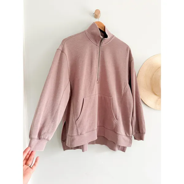 Z Supply | Oversized Half Zip Pullover Sweatshirt Mauve Pink | Sz M - Image 2