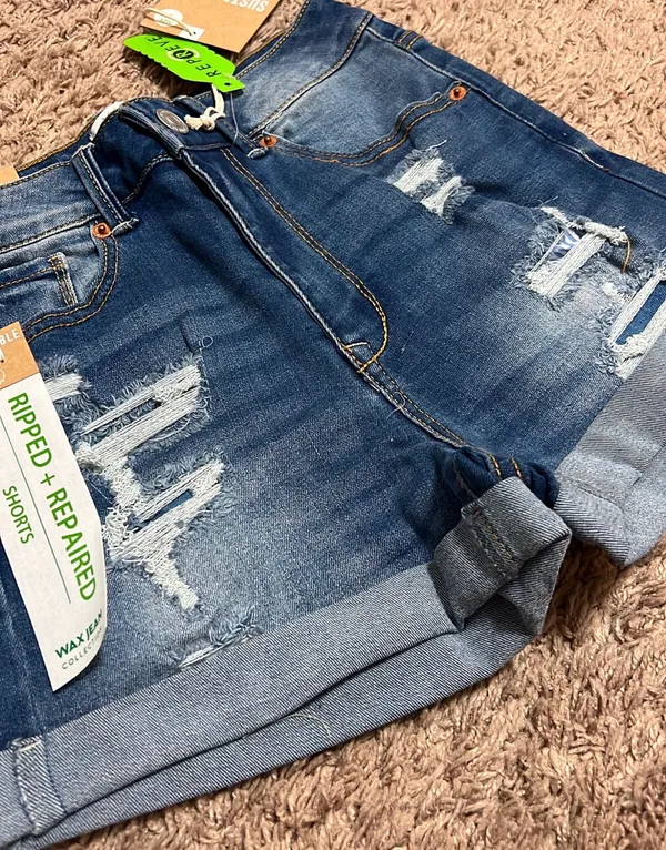 Wax Jean Medium Blue Wash Denim Shorts - Image 6