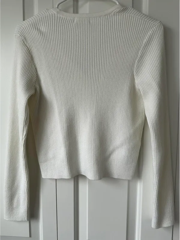 Mango Cotton Blend Button Knit Cardigan Mili Off White Size Medium - Image 5