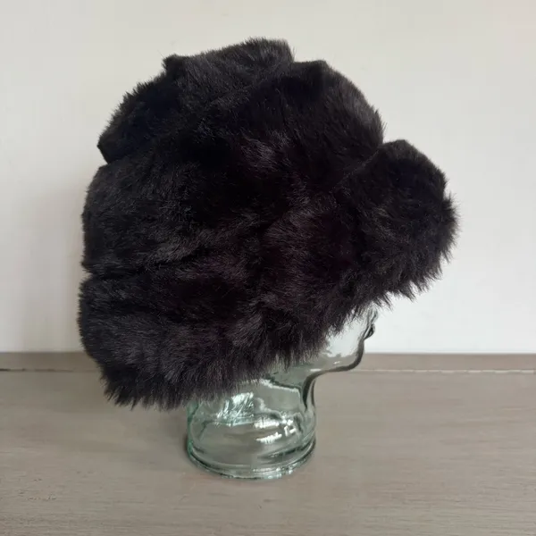 Black Faux Fur Black Bucket Hat Rocker Goth‎ Y2K Reversible? One Size - Image 2