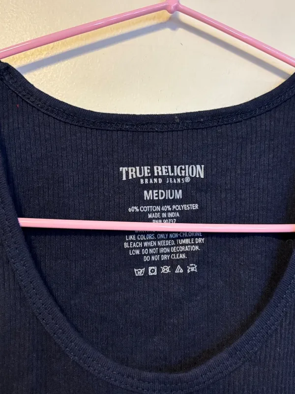 True Religion Cotton Blend Ribbed Tank Top Navy Blue Womens Size Medium - Image 3