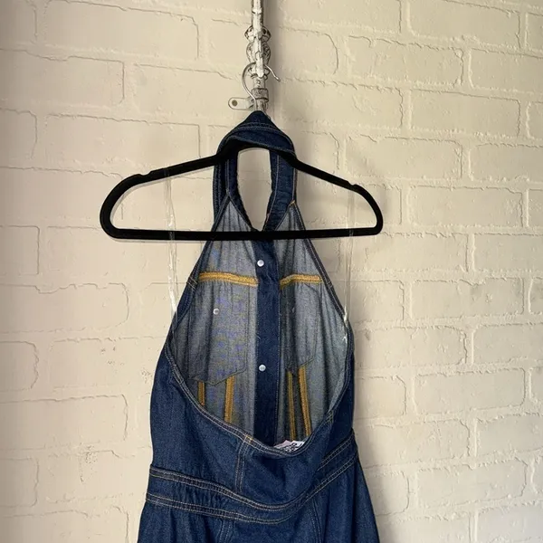 Future Collective dress Alani Noelle halter mini dark denim open back 2 NEW - Image 9