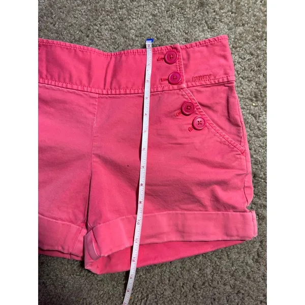 Juicy Couture Pink Sailor Shorts Women Size 2 Button Front Y2K Preppy Cuffed Hem - Image 6